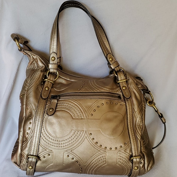 Coach Gold Studded Leather Satchel - Picture 5 of 9